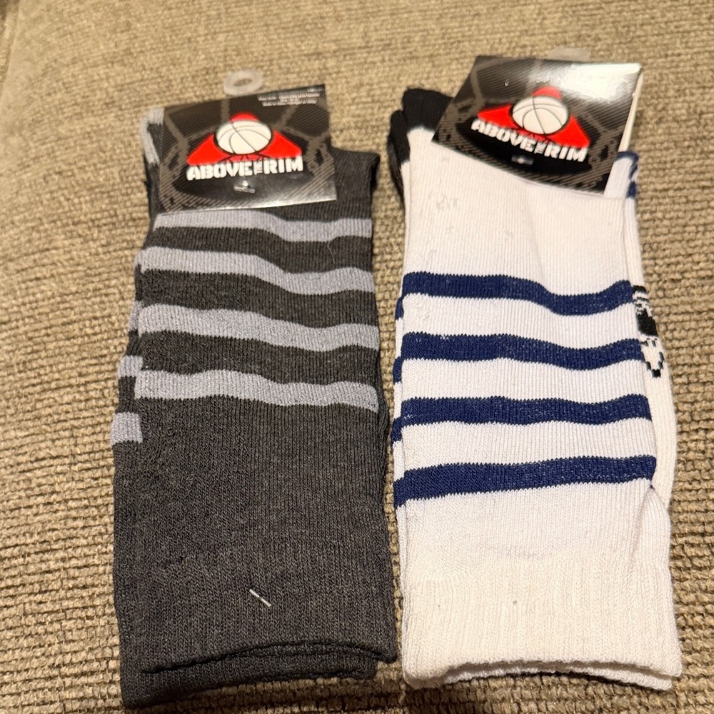 Men's Athletic Socks - Dark Gray and White with Stripes